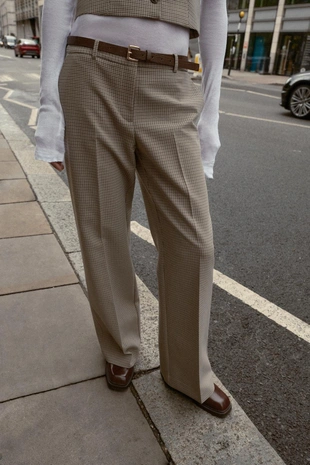 Брюки в клетку с ремнем- Заказать в России