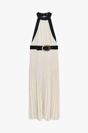 Комбинированное платье с ремнем- Заказать в России