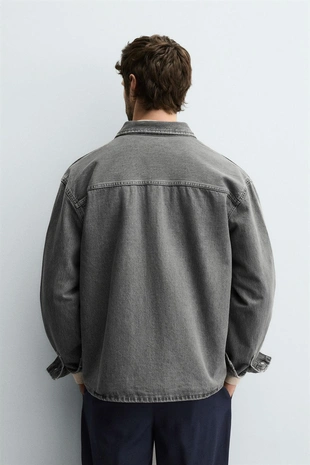 Grey | 4470/350/802 - Zara Джинсовая рубашка BOXY FIT
