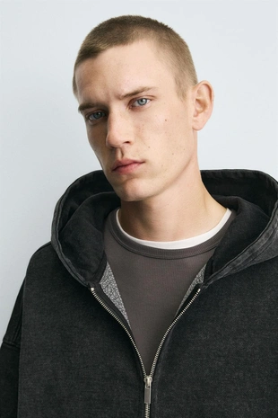 Толстовка с эффектом потертости с молнией- Заказать в России