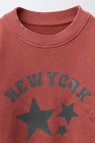 WASHED EFFECT SWEATSHIRT WITH SHINY STARS- Заказать в России
