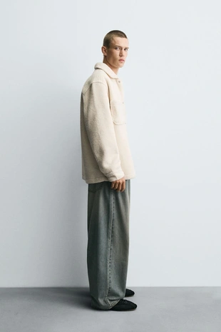 Куртка-рубашка с эффектом искусственной овчины и карманами- Заказать в России