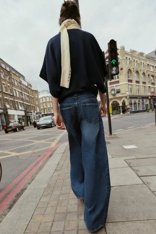 Джинсы WIDE-LEG со средней посадкой и поясом- Заказать в России