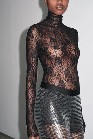 Кружевное боди с длинными рукавами- Заказать в России