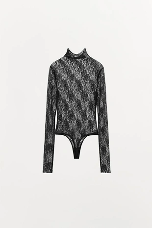 Кружевное боди с длинными рукавами- Заказать в России