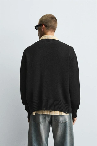 Кардиган в рубчик с эффектом потертости- Заказать в России