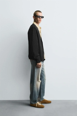 Кардиган в рубчик с эффектом потертости- Заказать в России