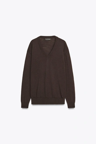 Свитер из 100% шерсти с V-образным вырезом- Заказать в России