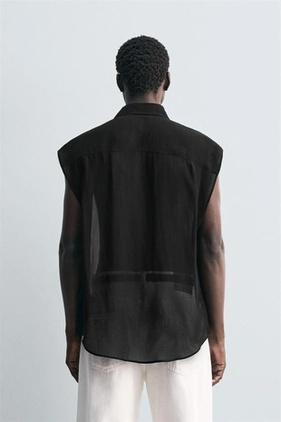 Рубашка из полупрозрачной ткани с карманами- Заказать в России