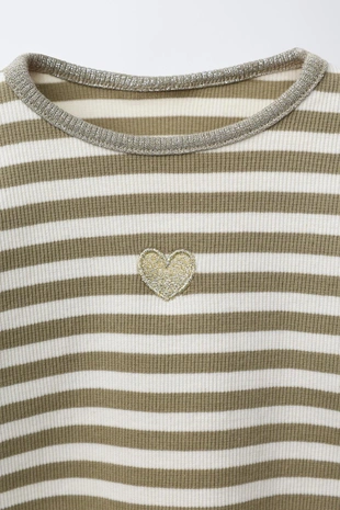 Лонгслив в полоску с блестящим принтом и вышивкой- Заказать в России