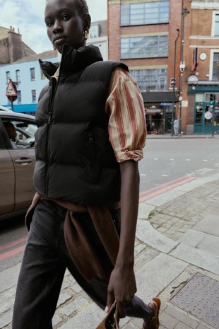 Комбинированная стеганая укороченная куртка- Заказать в России