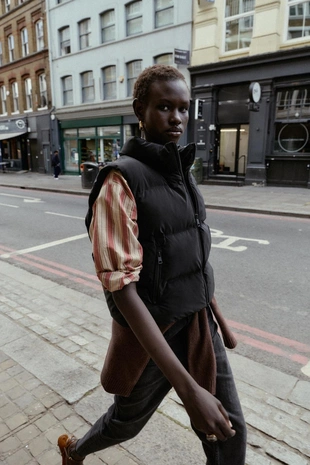 Комбинированная стеганая укороченная куртка- Заказать в России