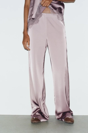 Атласные брюки с высокой посадкой- Заказать в России