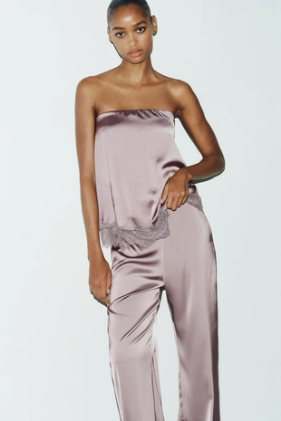 Атласные брюки с высокой посадкой- Заказать в России