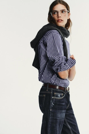 Рубашка из поплина в клетку- Заказать в России