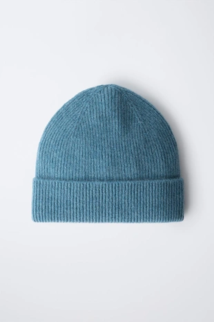 Blue marl | 5059/549/418 - Zara Шапка в рубчик из 100% кашемира