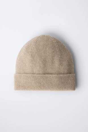 Sand | 5059/549/711 - Zara Шапка в рубчик из 100% кашемира