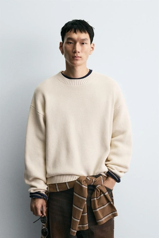 Свитер из хлопка с рельефной тканью- Заказать в России