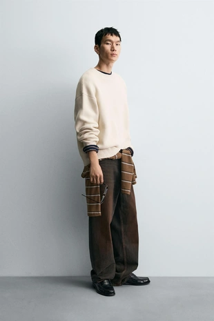 Свитер из хлопка с рельефной тканью- Заказать в России