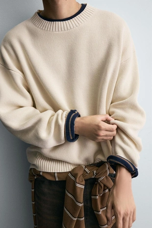 Свитер из хлопка с рельефной тканью- Заказать в России