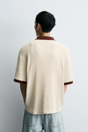 Oyster-white | 4087/334/251 - Zara Поло в стиле ретро футбол, ткань структурной вязки