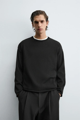 Трикотажный свитер с рельефной текстурой и отделкой- Заказать в России