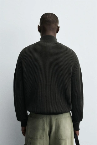 Khaki | 3284/335/505 - Zara Кардиган платочной вязки на молнии