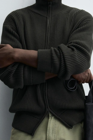 Кардиган платочной вязки на молнии- Заказать в России