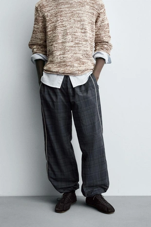 Купить Zara Технологичные брюки-джоггеры в клетку с контрастными деталями