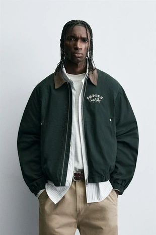 Купить Zara Куртка с контрастным воротником и вышивкой