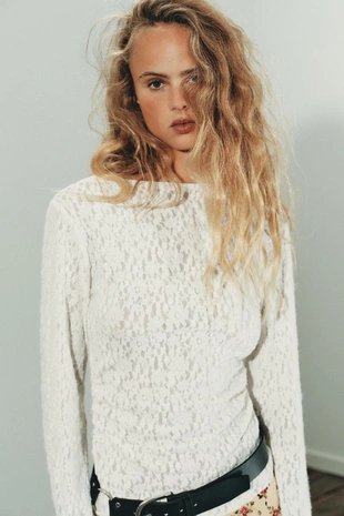 Купить Zara Топ из мягкого кружева со сборками