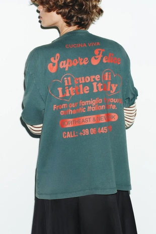 Футболка с принтом и надписью- Заказать в России