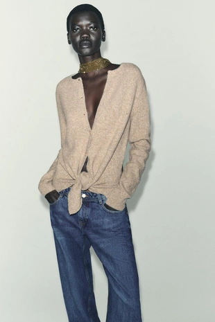 Вязаный кардиган с узлом- Заказать в России