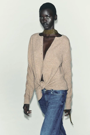 Вязаный кардиган с узлом- Заказать в России