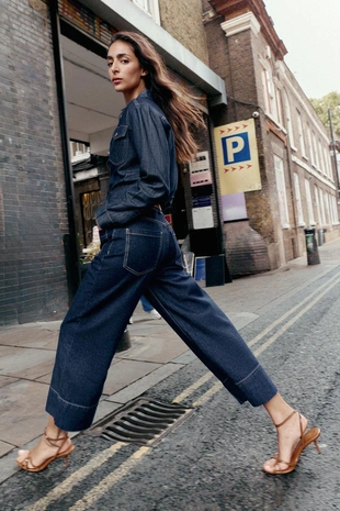 Z1975 WIDE-LEG CROPPED HIGH-WAIST JEANS WITH BELT- Заказать в России