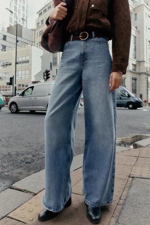 Джинсы Z1975 WIDE LEG с высокой посадкой и плетеным ремнем, полной длины- Заказать в России