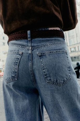 Джинсы Z1975 WIDE LEG с высокой посадкой и плетеным ремнем, полной длины- Заказать в России