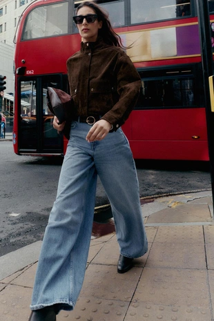 Джинсы Z1975 WIDE LEG с высокой посадкой и плетеным ремнем, полной длины- Заказать в России