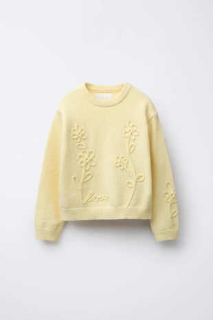 Yellow | 9874/704/300 - Zara Свитер с цветами из шнурка