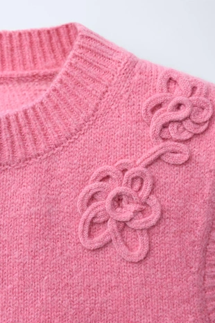 Bubble gum | 9874/702/636 - Zara Трикотажный жилет с цветочными аппликациями