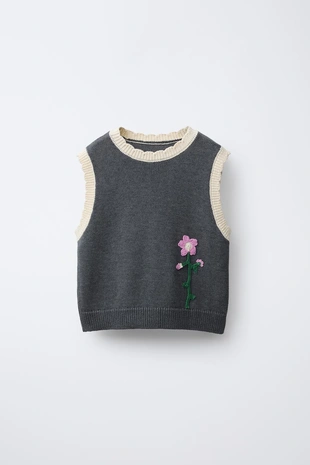 Купить Zara Вязаный жилет с цветочной вышивкой