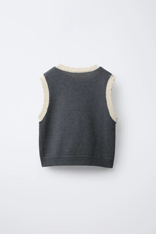 Dark grey | 0334/701/922 - Zara Вязаный жилет с цветочной вышивкой