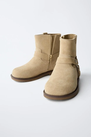 Sand Brown | 6111/630/107 - Zara Кожаные байкерские ботинки