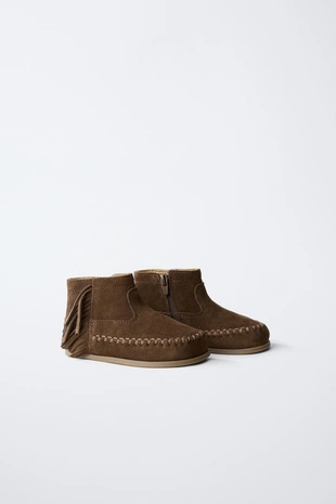 Купить Zara Кожаные сапоги с бахромой