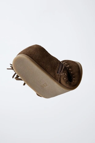 Brown | 8824/630/700 - Zara Кожаные сапоги с бахромой