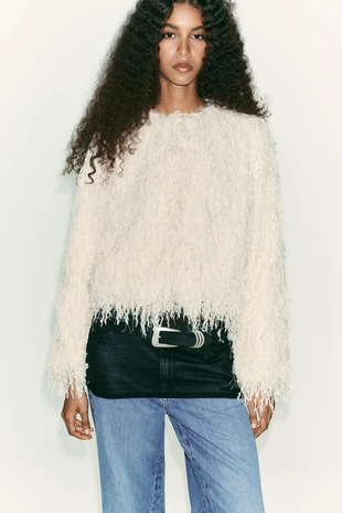 Куртка с бахромой, перьями и металлизированной нитью- Заказать в России