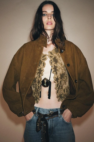 Купить Zara Кожаная куртка-бомбер ZW COLLECTION LIMITED EDITION