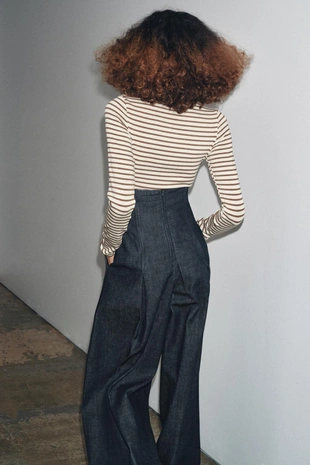 Ecru / Brown | 1223/464/086 - Zara Футболка в полоску с длинными рукавами