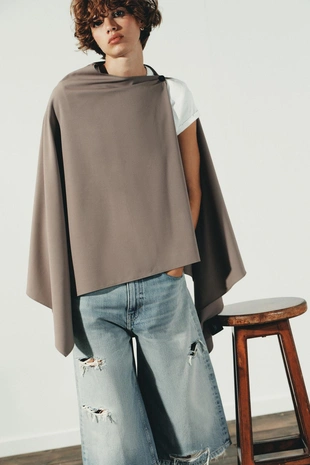 Асимметричная накидка с пуговицей- Заказать в России