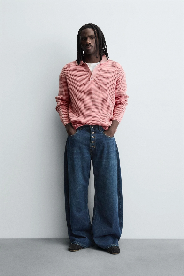 Поло из вымытого вафельного трикотажа